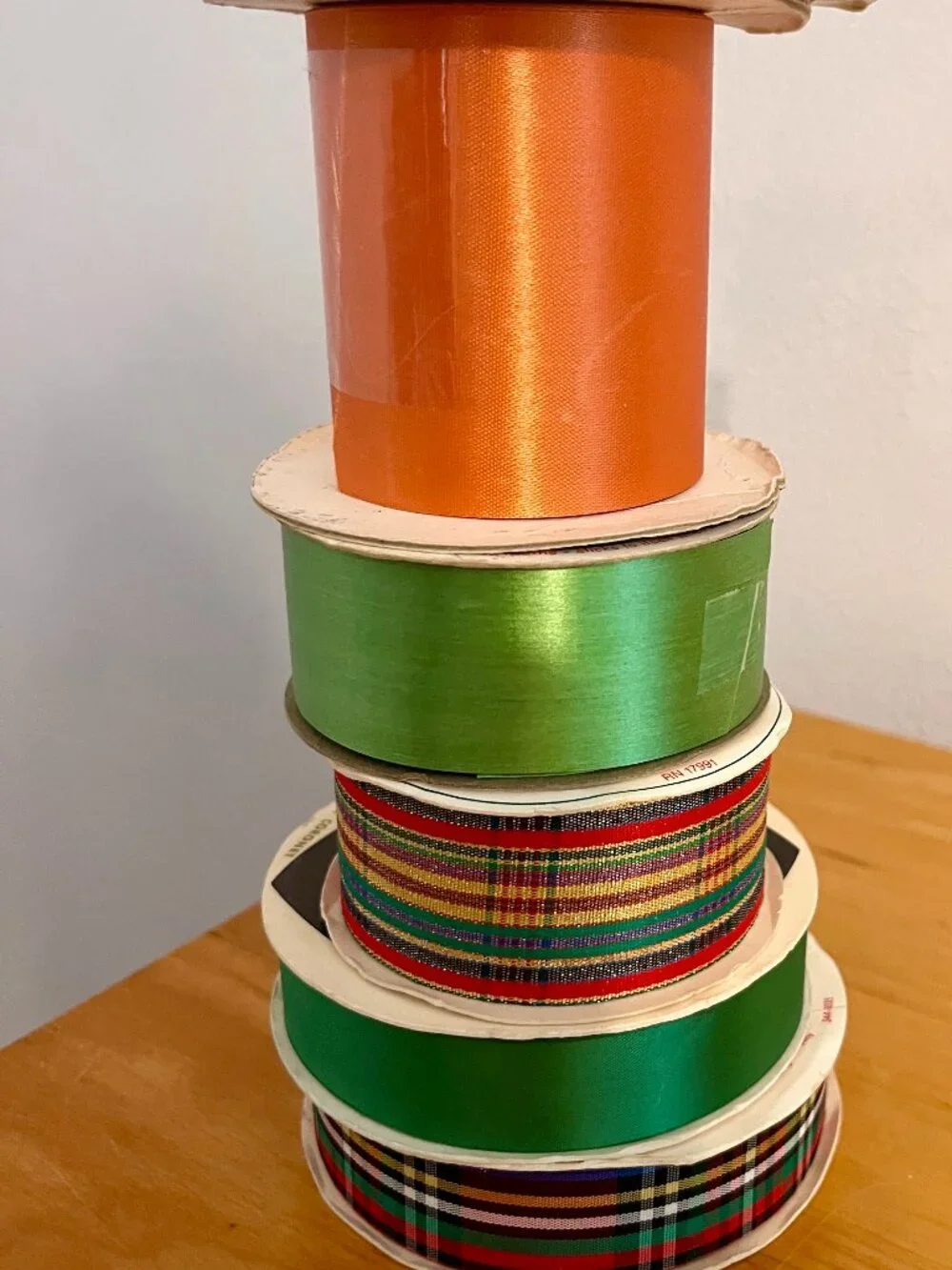 Vintage Christmas Ribbon Lot 6pc Cleo Offray Tie-Tie Frank's Nursery Plaid Satin